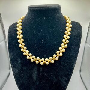 Vintage Monet Gold Tone and Faux Pearl Necklace
